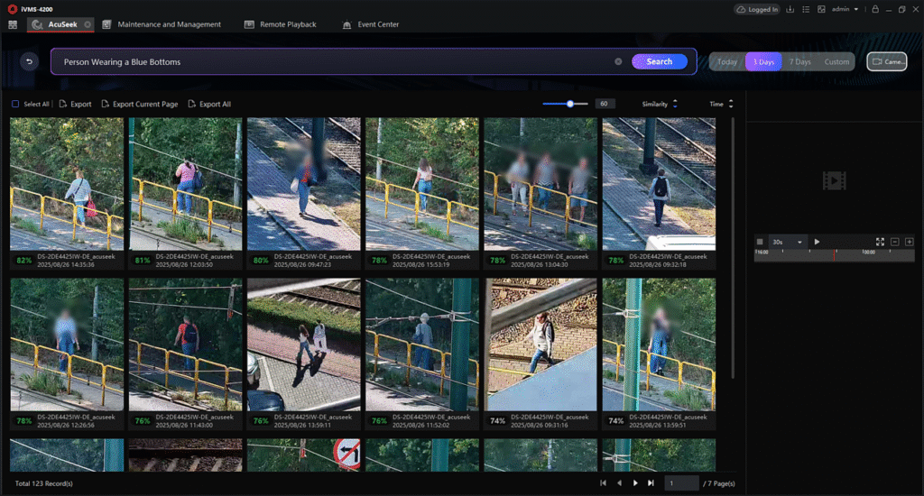 AcuSeek - wyszukiwarka pokazująca osoby ubrane w dół odzieży w kolorze niebieskim