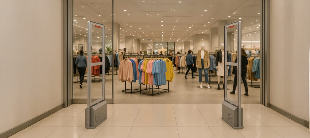 Bramki antykradzieżowe zamieszczone na wejściu do sklepu