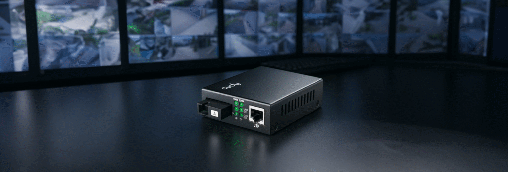 Media konwerter na szarym blacie