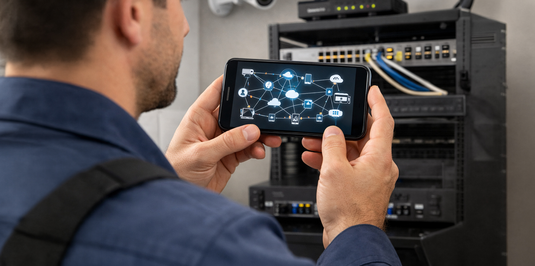 LinkVu od Hikvision - mężczyzna zarządzający systemem z poziomu aplikacji