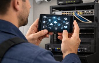 LinkVu od Hikvision - mężczyzna zarządzający systemem z poziomu aplikacji