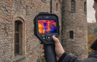 Termowizja a ochrona zabytków - mężczyzna z włączoną kamerą termowizyjną